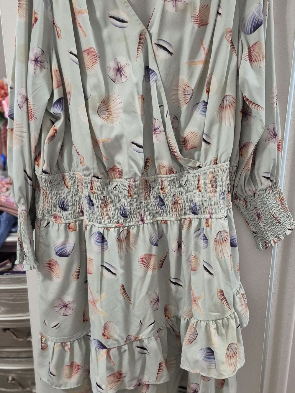 eshakti Mint Shell-Print Maxi Dress with Smocked Waist